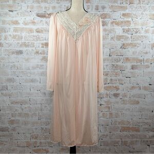True Vintage 70s Button Up Waterfall Drape Front Midi Length Lace Trim Nightie